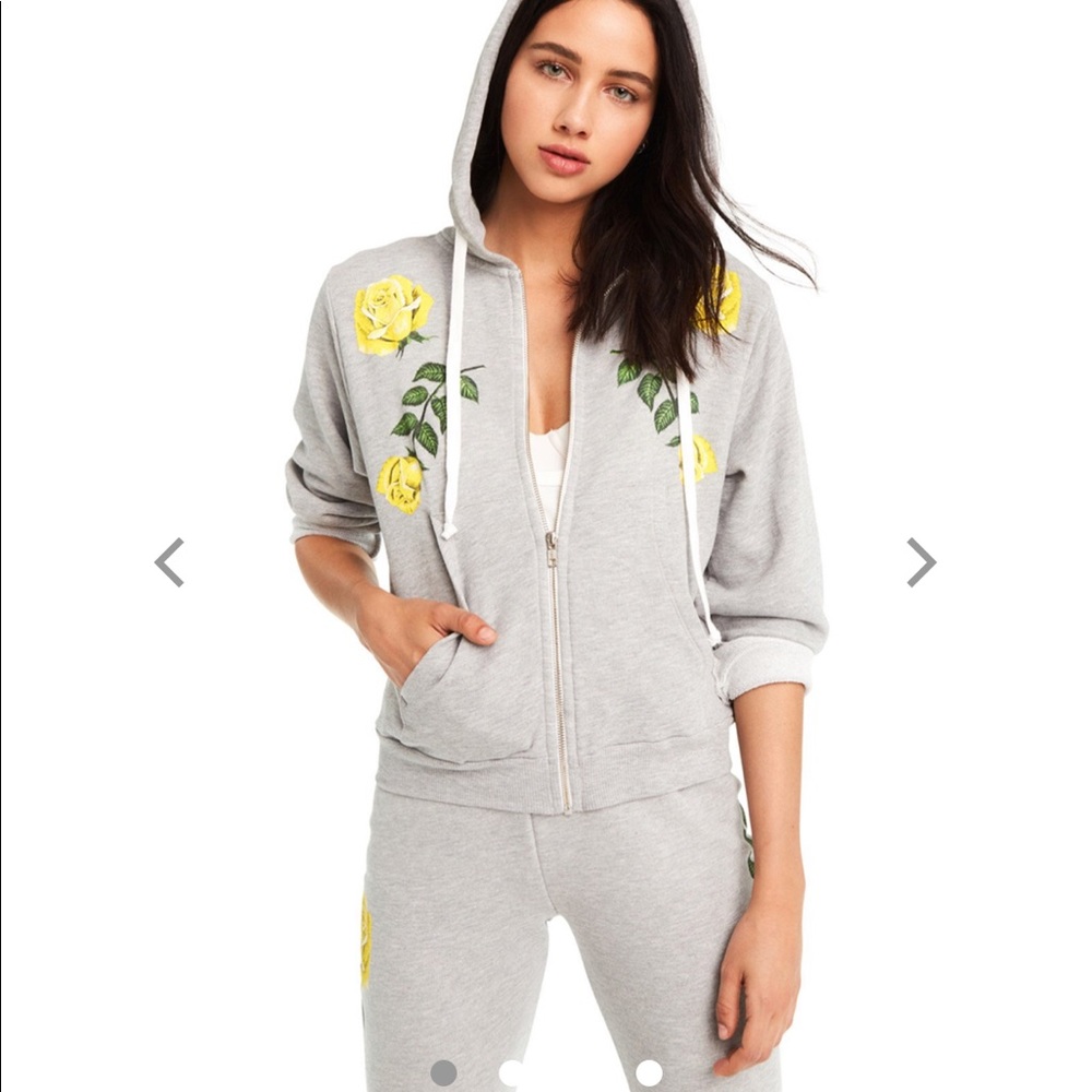 Wildfox Gray Track Pants with Yellow Floral Design